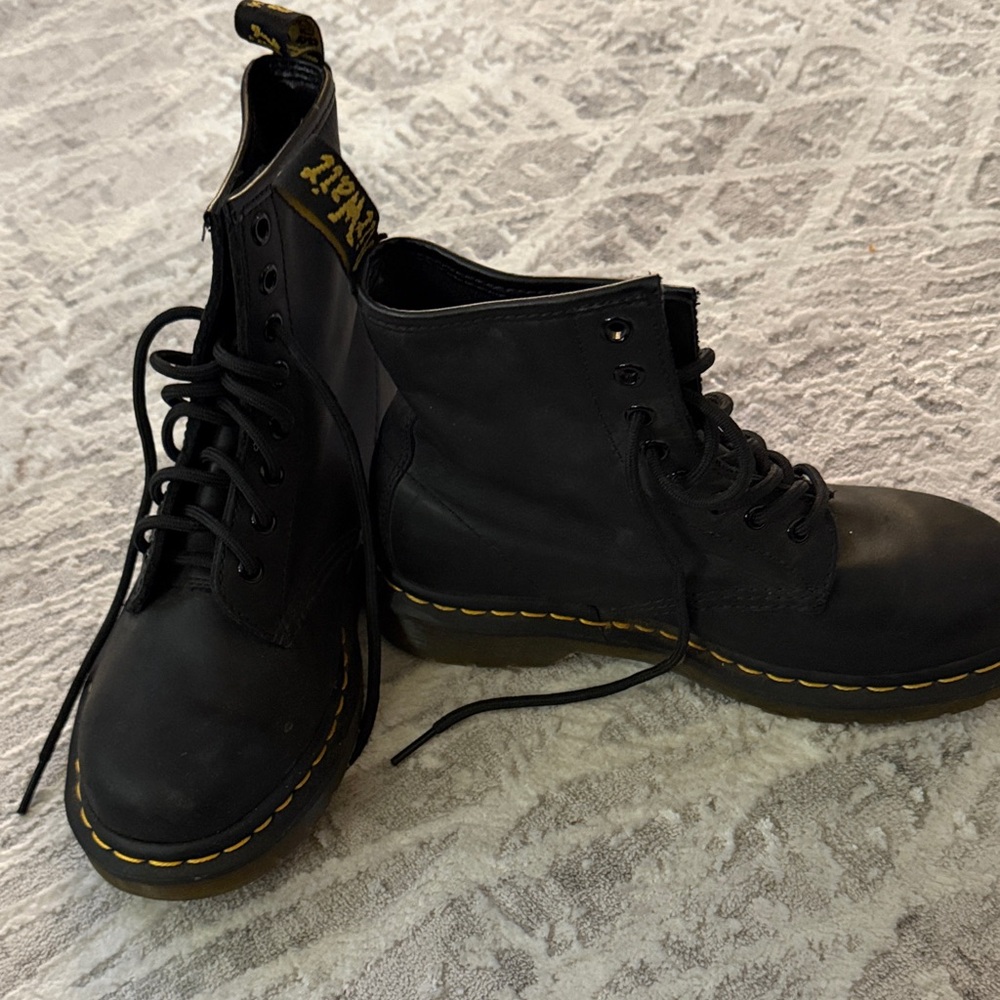 Dr. Martens Black Boots with Yellow Stitching